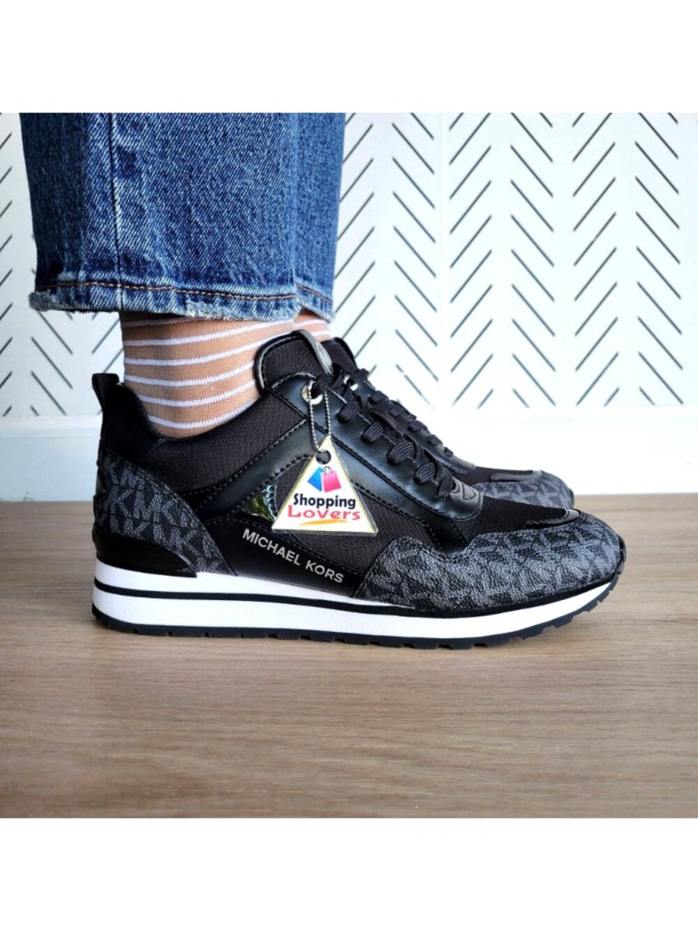 ❤️MICHAEL KORS WILMA Trainer Sneaker Sz 9 Women Shoes Black Monogram MK Logo New - Picture 5 of 11